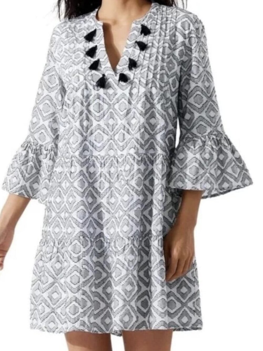 TOMMY BAHAMA Clip Tiered  COTTON Blend Tassel Women's Mini Dress Size L